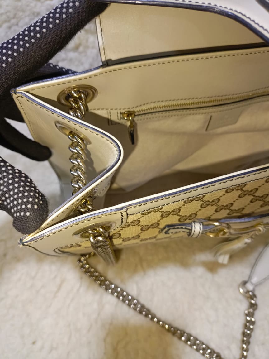Emily GG Canvas & White Leather Chain Shoulder Bag