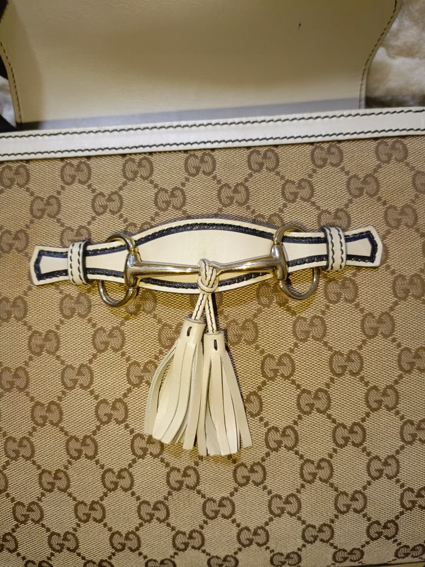 Emily GG Canvas & White Leather Chain Shoulder Bag