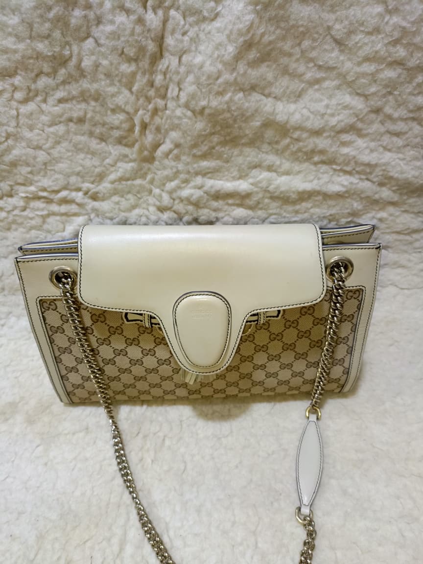 Emily GG Canvas & White Leather Chain Shoulder Bag