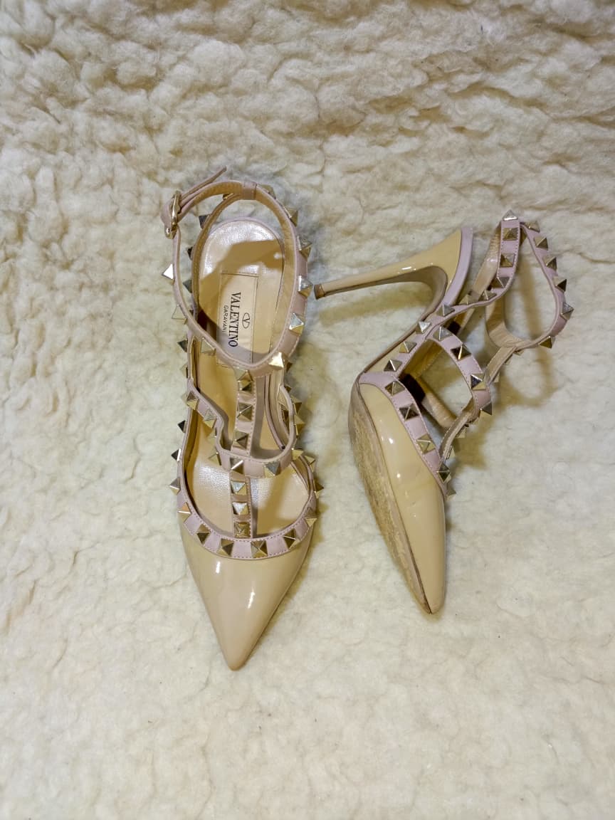 Rockstud Patent Leather T-Strap Pumps - Size 35