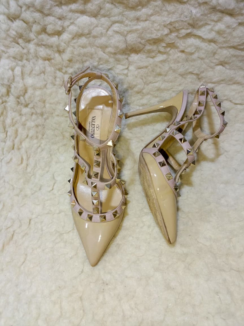 Rockstud Patent Leather T-Strap Pumps - Size 35