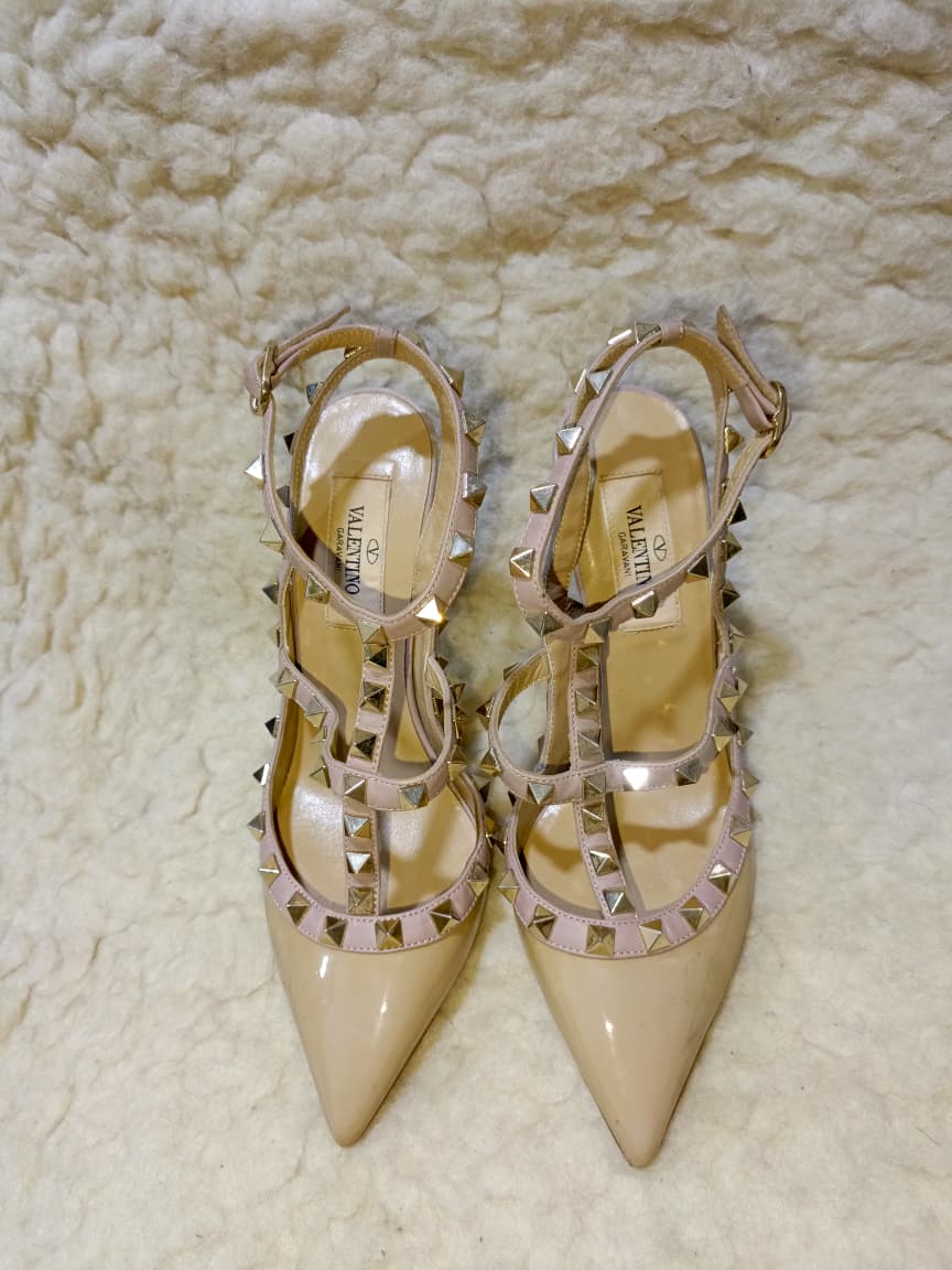 Rockstud Patent Leather T-Strap Pumps - Size 35