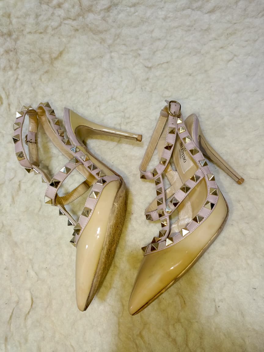 Rockstud Patent Leather T-Strap Pumps - Size 35