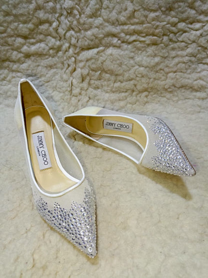 Jimmy Crystal Embellished Pointed-Toe Flats | Authentic