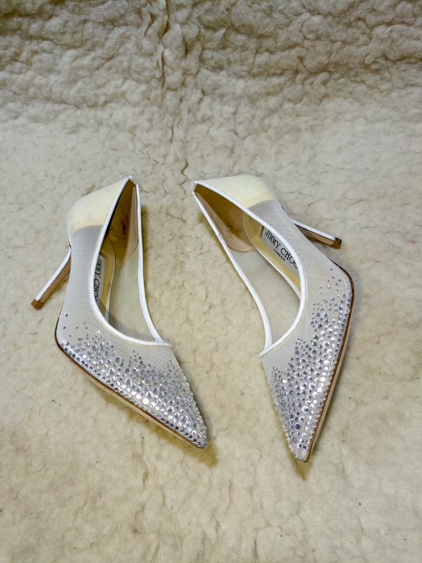 Jimmy Crystal Embellished Pointed-Toe Flats | Authentic
