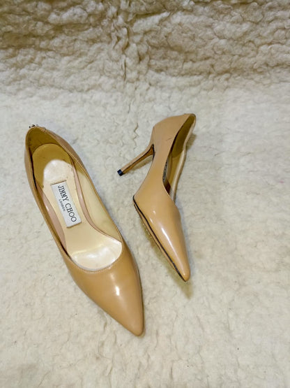 Jimmy Nude Patent Leather Pointed-Toe Pumps | Authentic