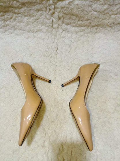 Jimmy Nude Patent Leather Pointed-Toe Pumps | Authentic