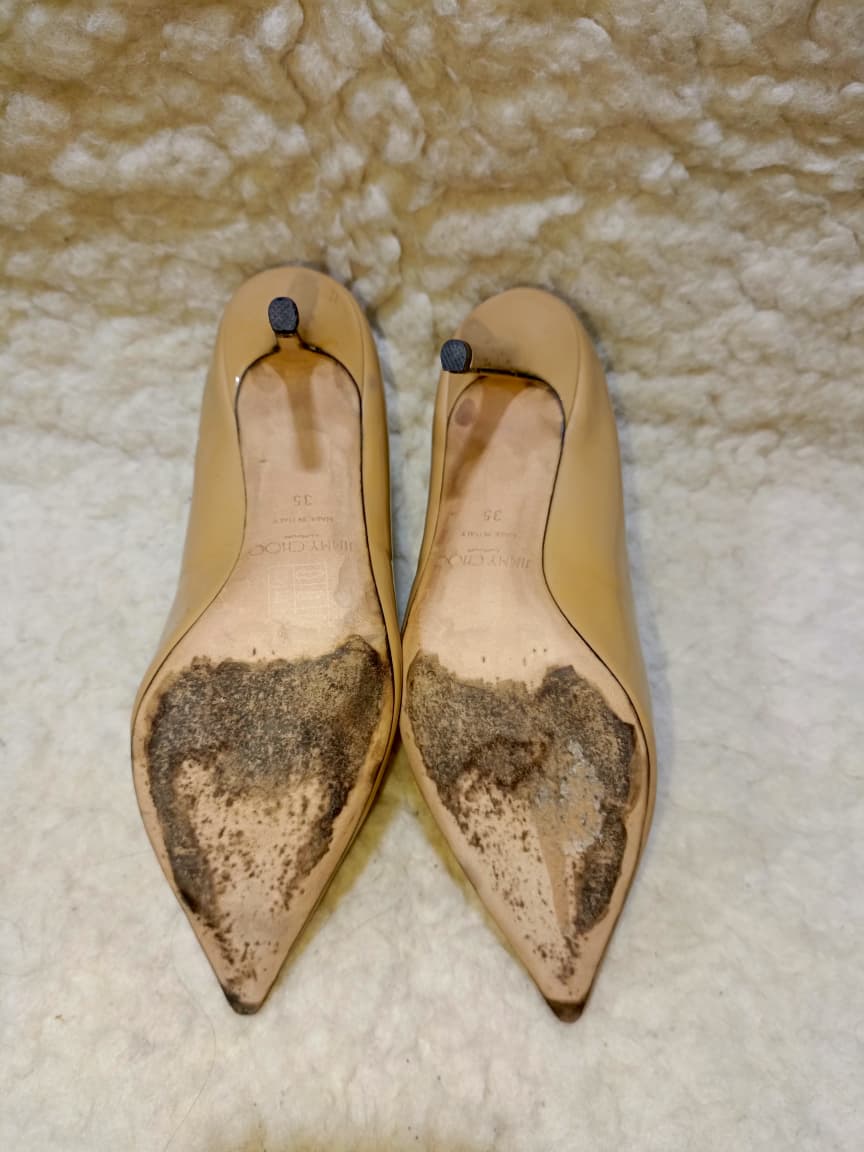 Jimmy Nude Patent Leather Pointed-Toe Pumps | Authentic