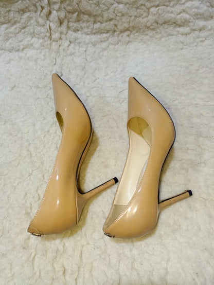 Jimmy Nude Patent Leather Pointed-Toe Pumps | Authentic