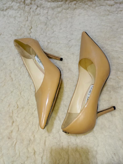 Jimmy Nude Patent Leather Pointed-Toe Pumps | Authentic