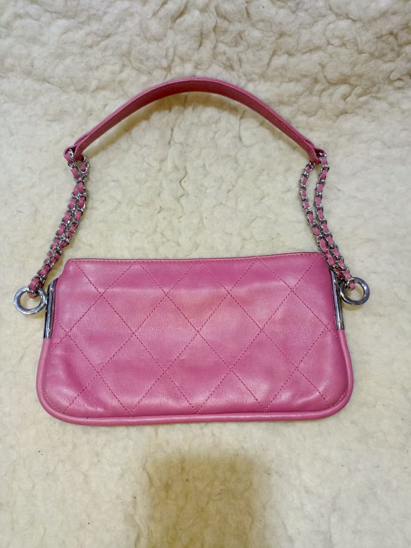 Pink Leather Chain Shoulder Bag with Embossed CC Logo | Authentic