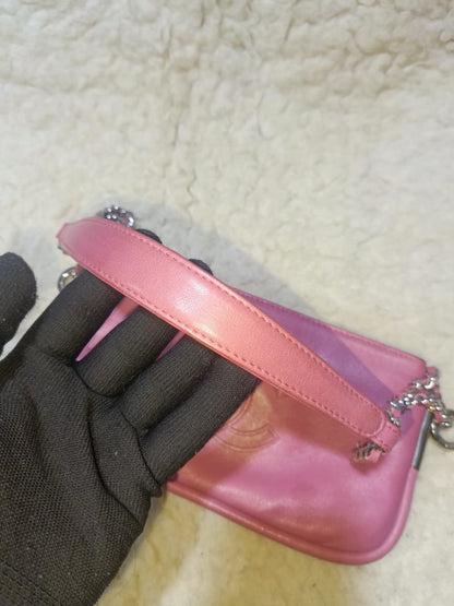 Pink Leather Chain Shoulder Bag with Embossed CC Logo | Authentic