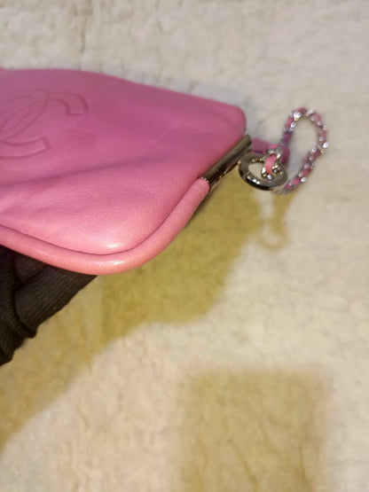 Pink Leather Chain Shoulder Bag with Embossed CC Logo | Authentic