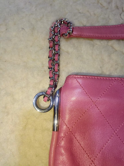 Pink Leather Chain Shoulder Bag with Embossed CC Logo | Authentic
