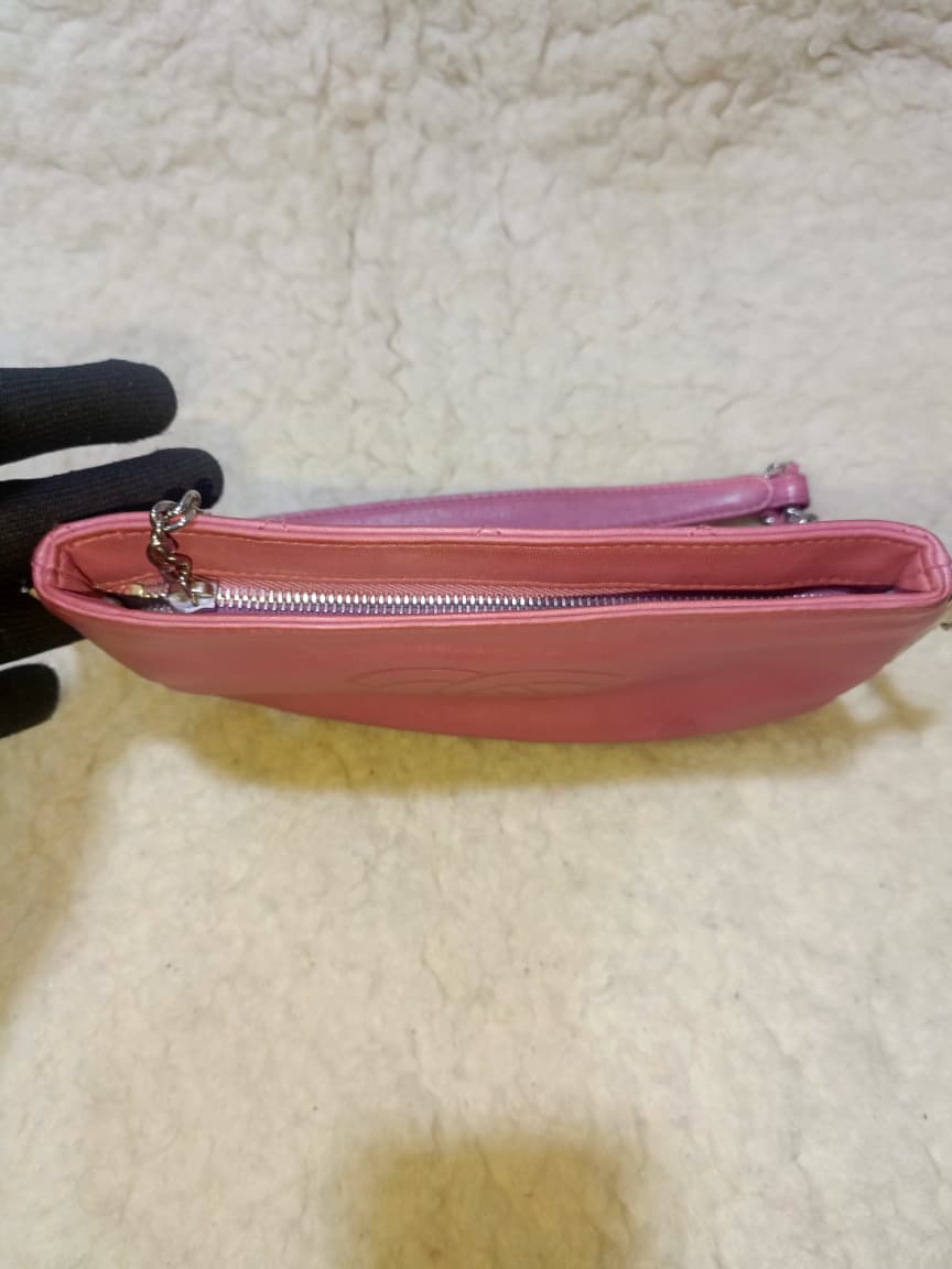 Pink Leather Chain Shoulder Bag with Embossed CC Logo | Authentic