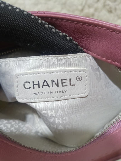 Pink Leather Chain Shoulder Bag with Embossed CC Logo | Authentic