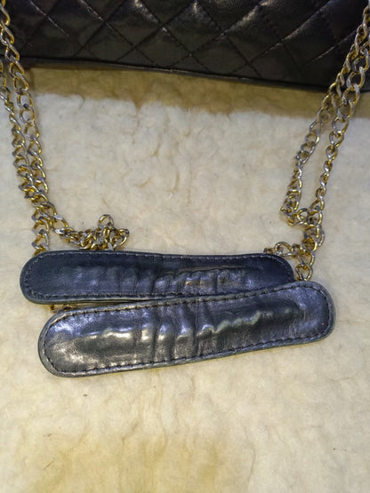 Black Quilted Lambskin Leather Crossbody Bag Gold Chain