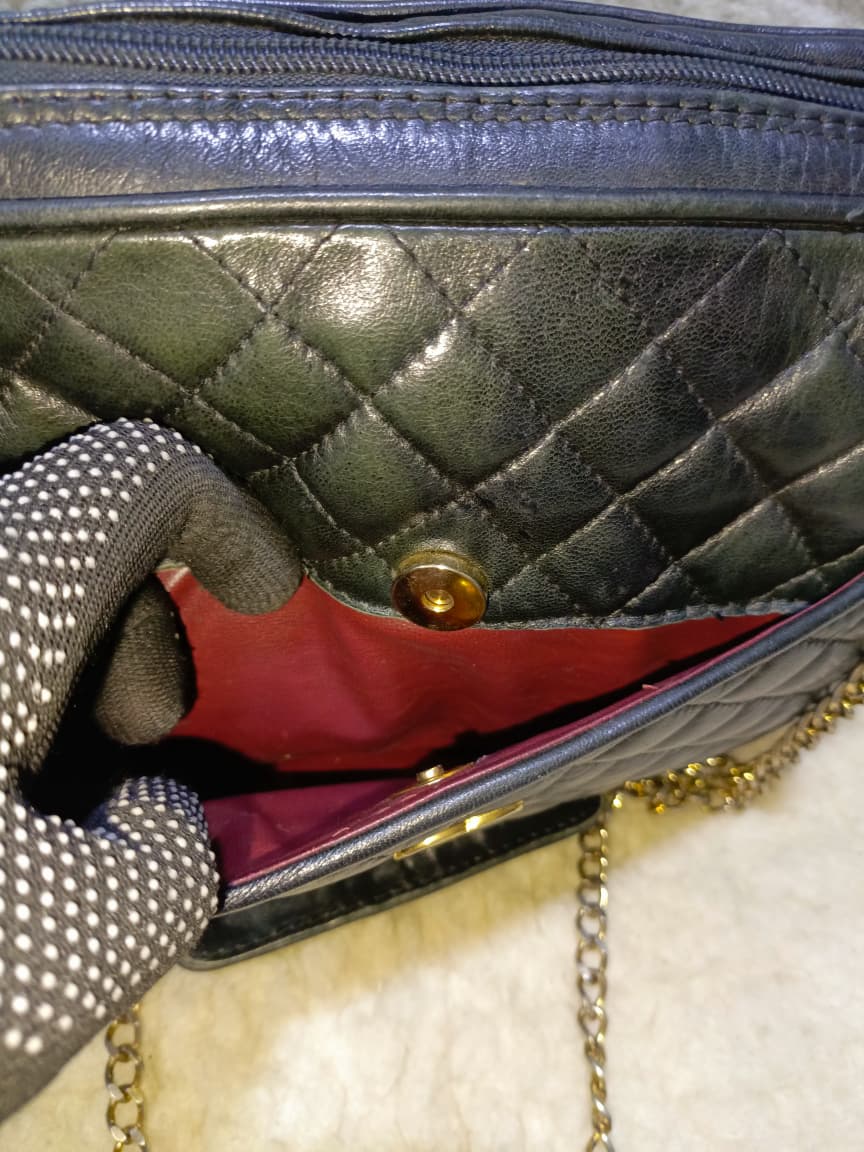 Black Quilted Lambskin Leather Crossbody Bag Gold Chain