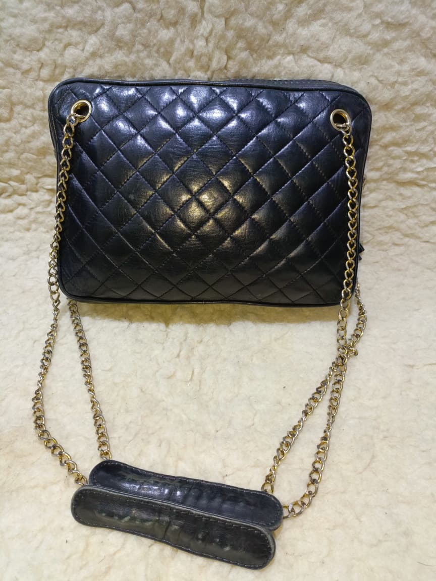 Black Quilted Lambskin Leather Crossbody Bag Gold Chain