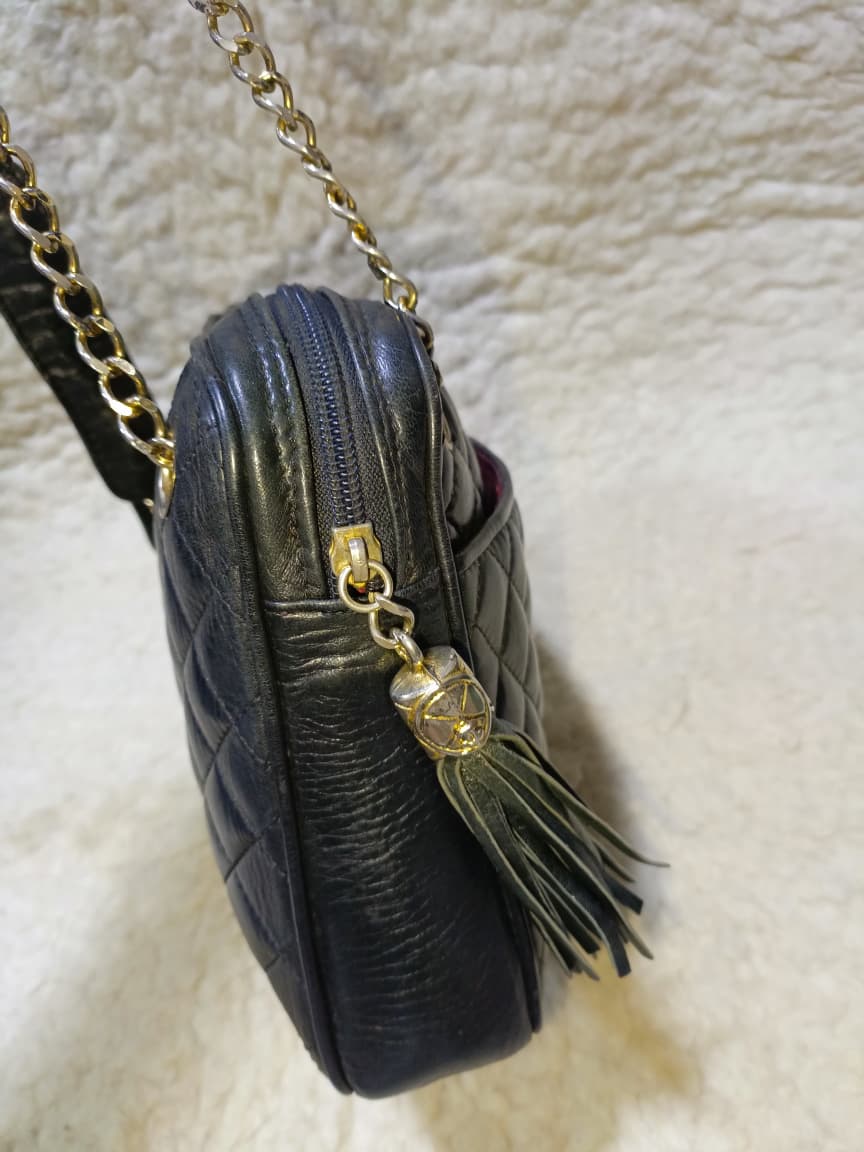 Black Quilted Lambskin Leather Crossbody Bag Gold Chain