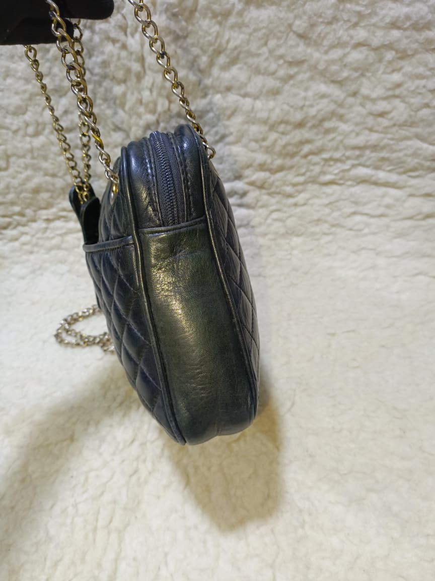 Black Quilted Lambskin Leather Crossbody Bag Gold Chain