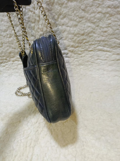 Black Quilted Lambskin Leather Crossbody Bag Gold Chain