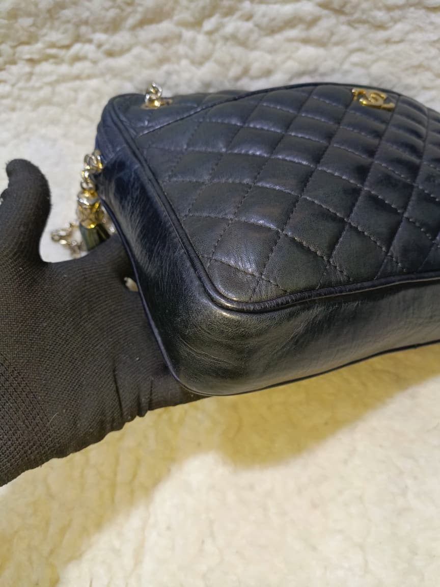 Black Quilted Lambskin Leather Crossbody Bag Gold Chain