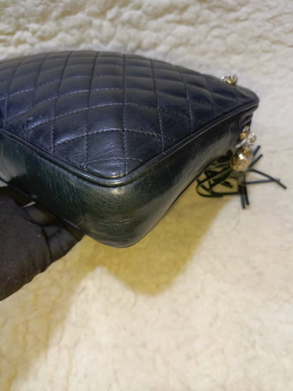Black Quilted Lambskin Leather Crossbody Bag Gold Chain
