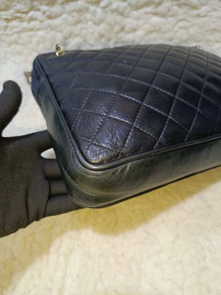 Black Quilted Lambskin Leather Crossbody Bag Gold Chain