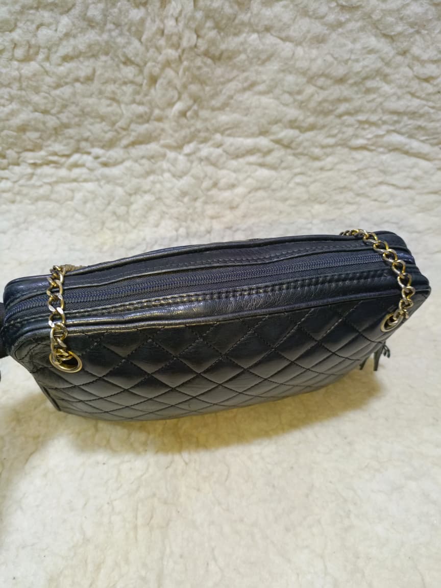 Black Quilted Lambskin Leather Crossbody Bag Gold Chain