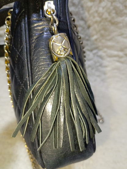 Black Quilted Lambskin Leather Crossbody Bag Gold Chain