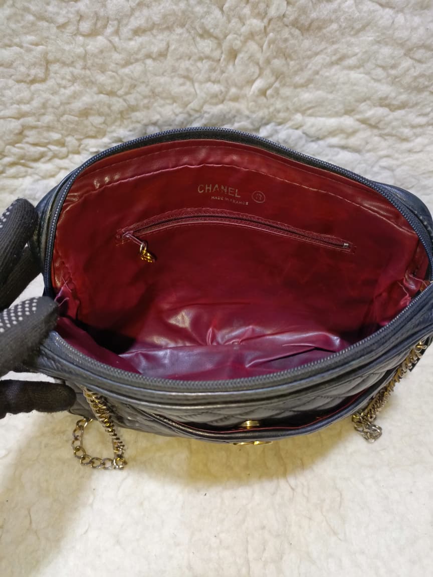 Black Quilted Lambskin Leather Crossbody Bag Gold Chain