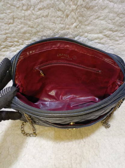 Black Quilted Lambskin Leather Crossbody Bag Gold Chain