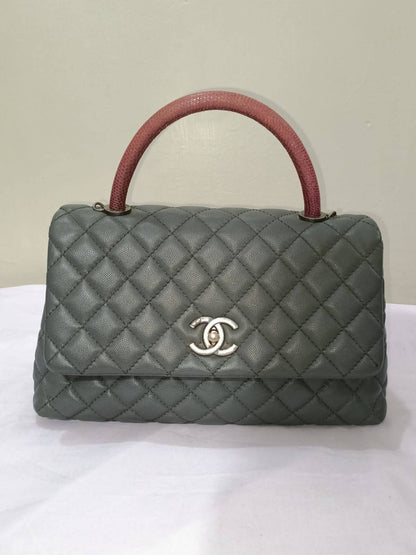 Grey Quilted Top Handle Shoulder Bag
