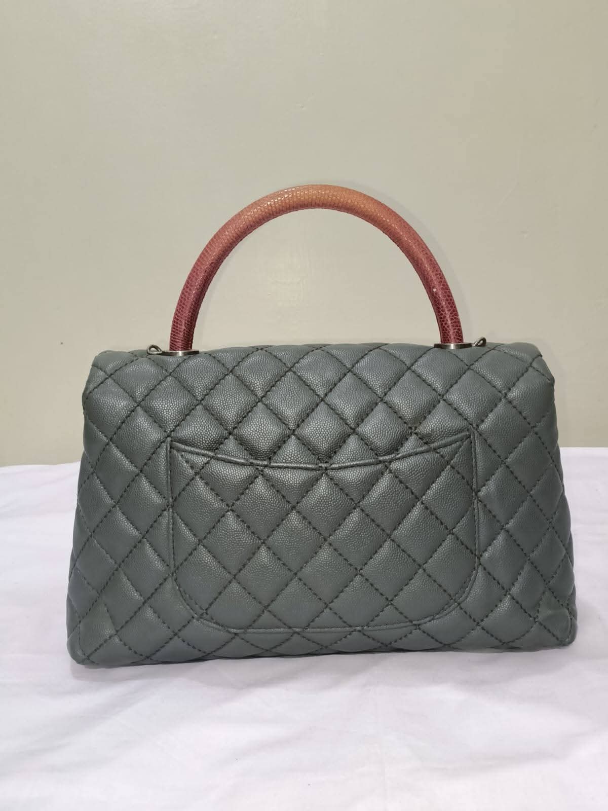 Grey Quilted Top Handle Shoulder Bag