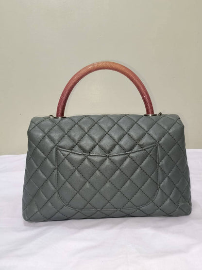 Grey Quilted Top Handle Shoulder Bag