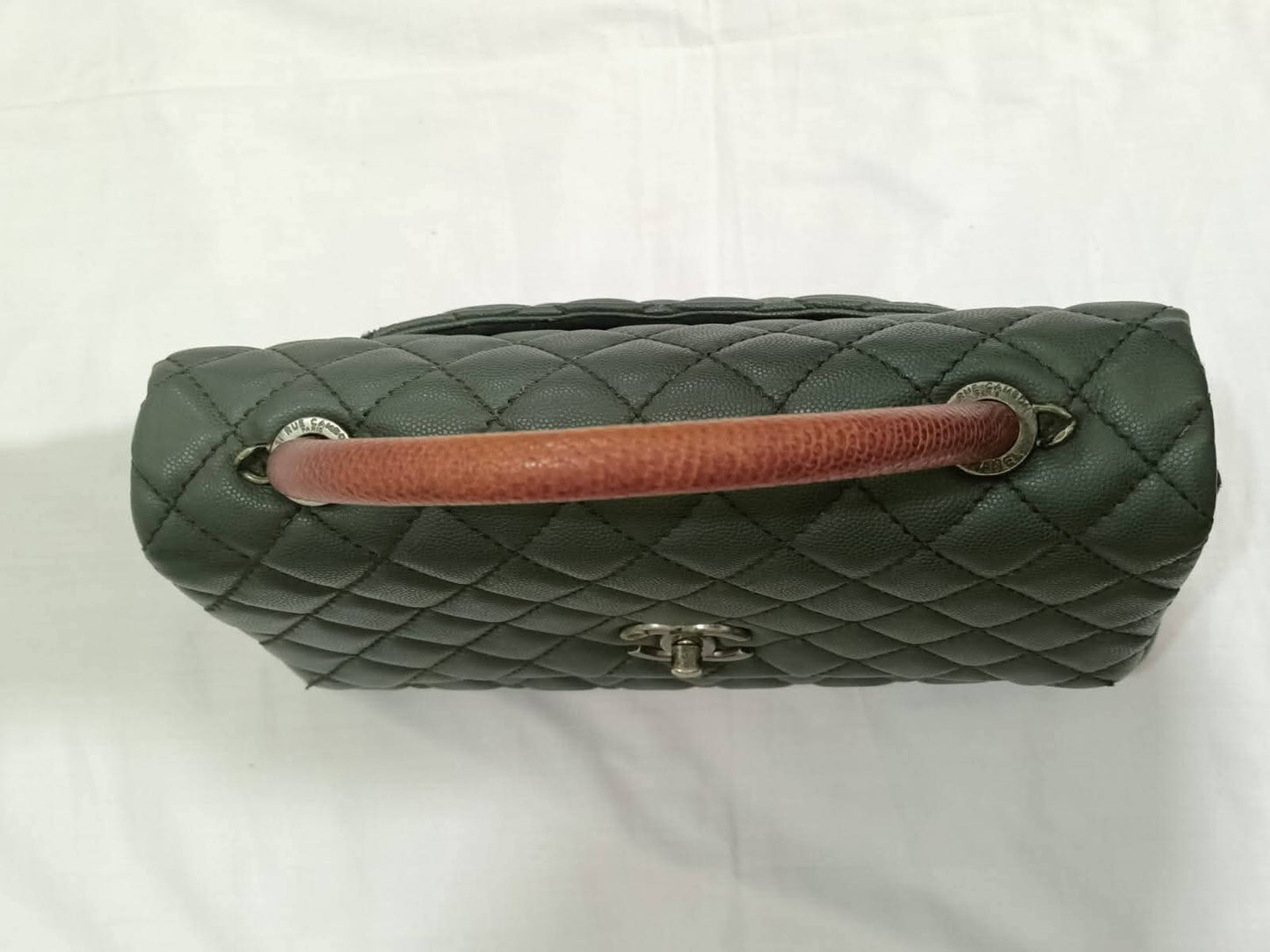 Grey Quilted Top Handle Shoulder Bag