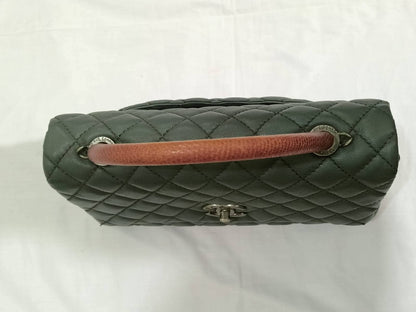 Grey Quilted Top Handle Shoulder Bag