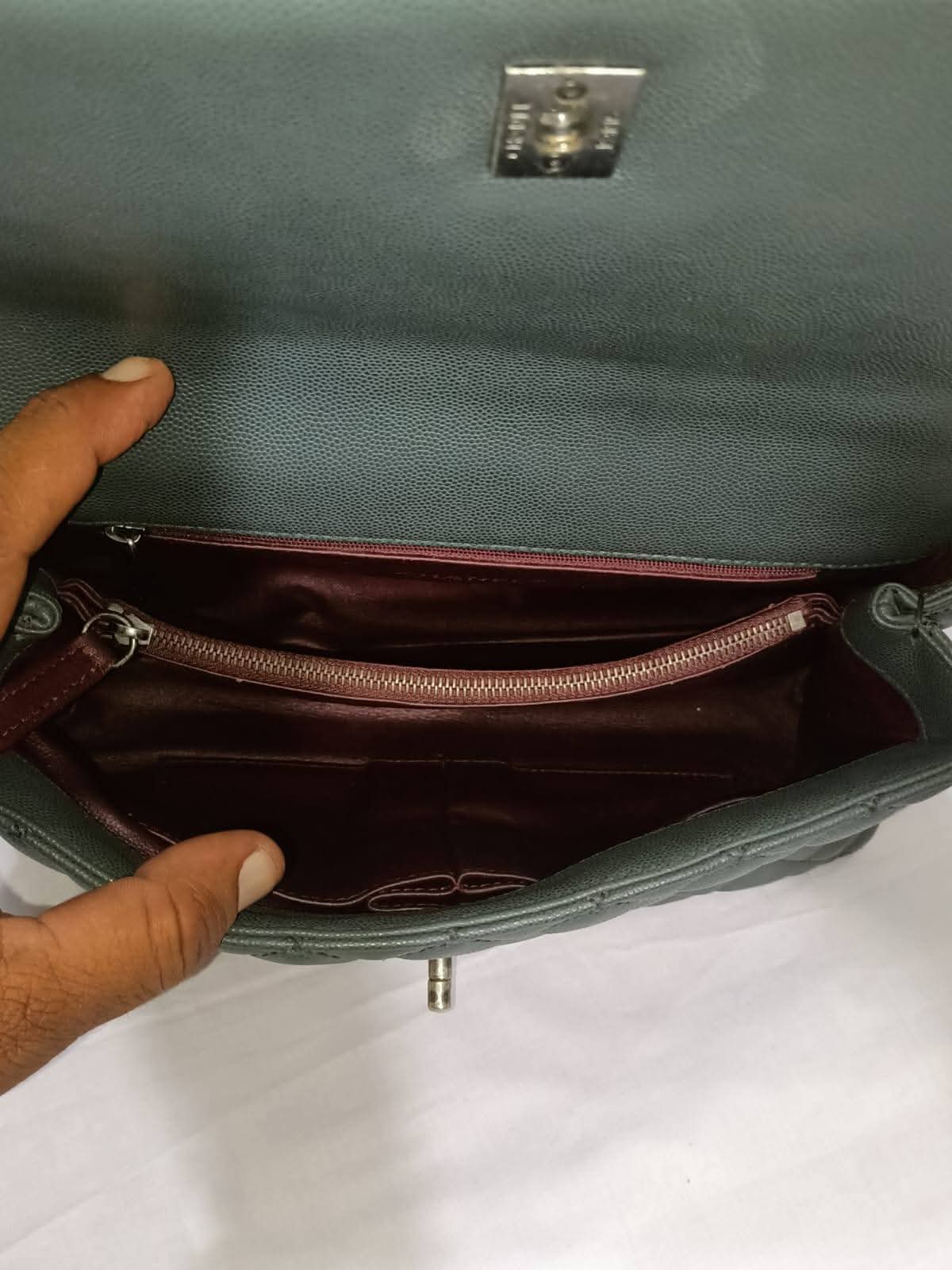 Grey Quilted Top Handle Shoulder Bag