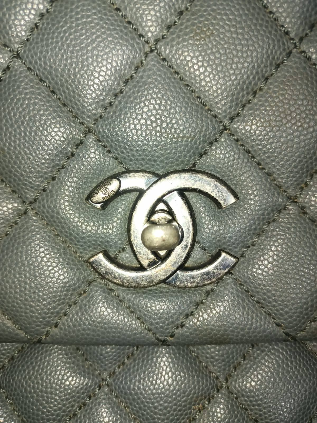 Grey Quilted Top Handle Shoulder Bag