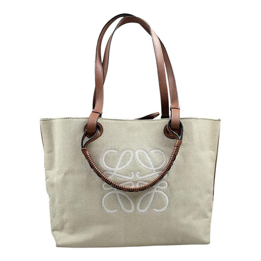 Loewe Anagram Canvas Tote Bag with Brown Leather Handles