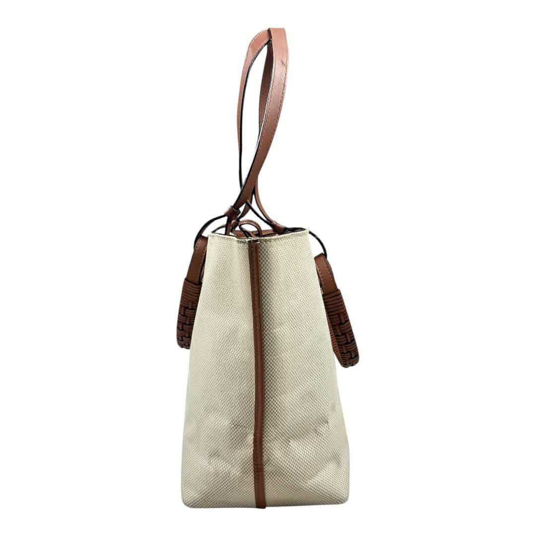 Loewe Anagram Canvas Tote Bag with Brown Leather Handles