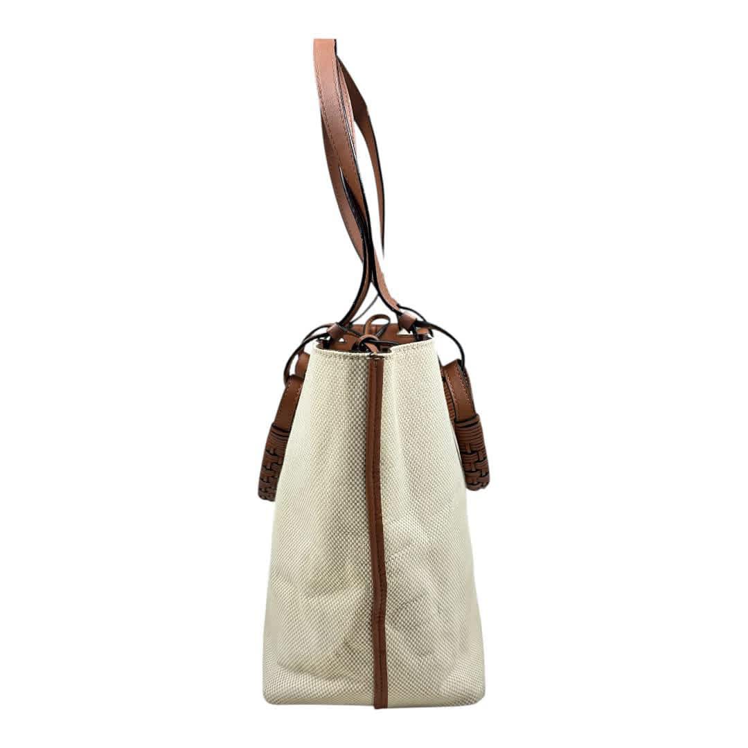 Loewe Anagram Canvas Tote Bag with Brown Leather Handles
