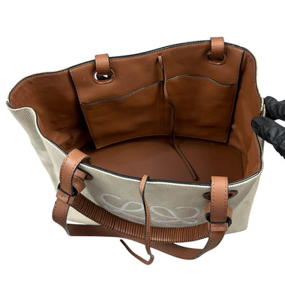 Loewe Anagram Canvas Tote Bag with Brown Leather Handles