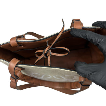 Loewe Anagram Canvas Tote Bag with Brown Leather Handles