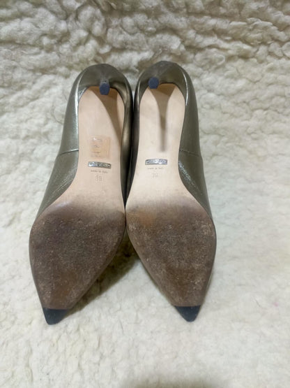 Gucci Silver Crystal GG Pointed Toe Leather Pumps