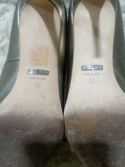 Gucci Silver Crystal GG Pointed Toe Leather Pumps