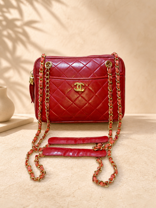 Chanel Red Quilted Leather  Shoulder Bag | Pre-Loved