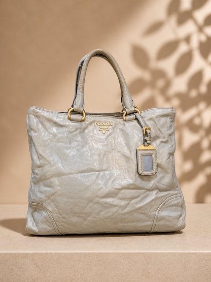 Prada Milano Tote Bag in Sage Grey | Pre-Loved