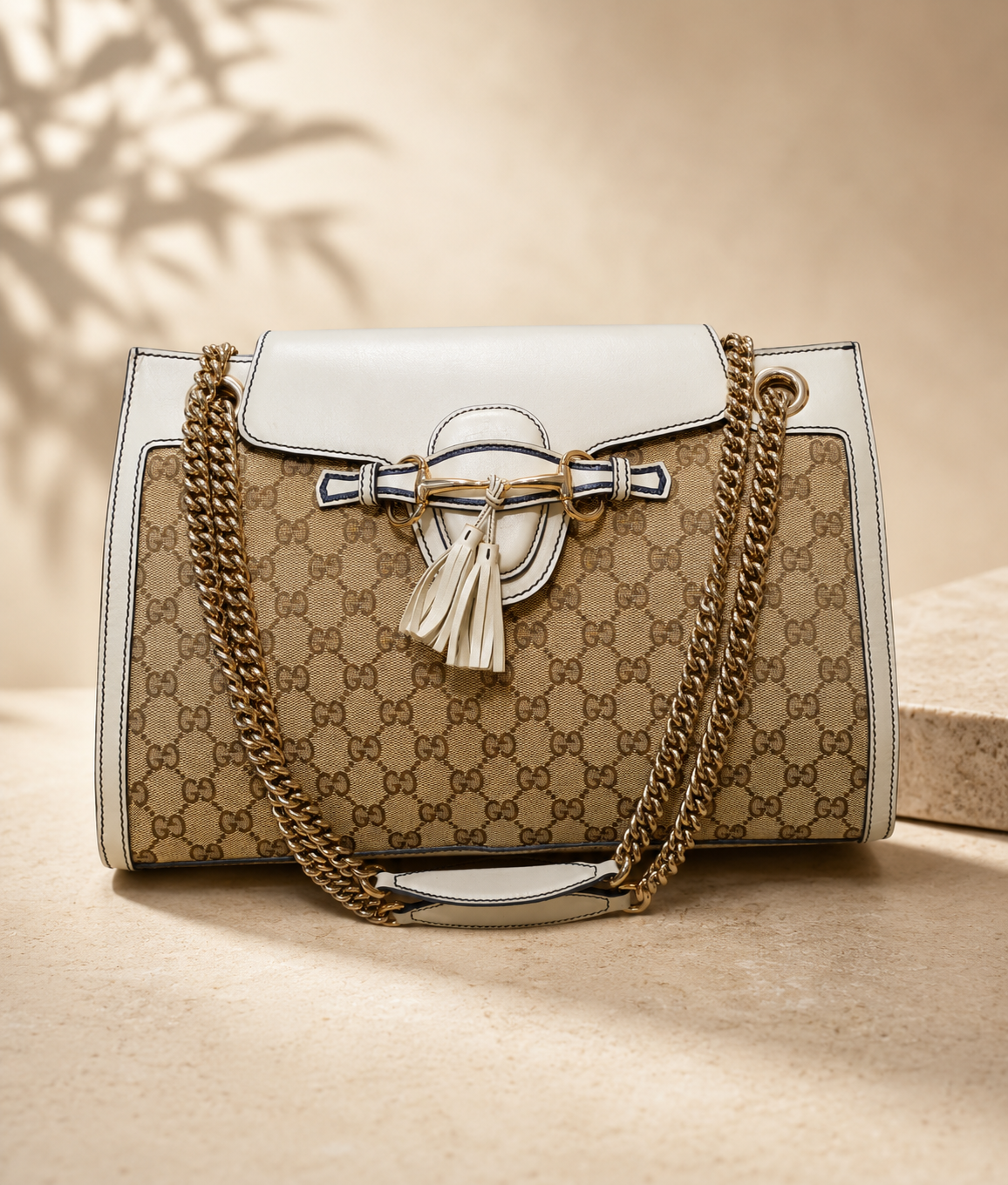 Emily GG Canvas & White Leather Chain Shoulder Bag